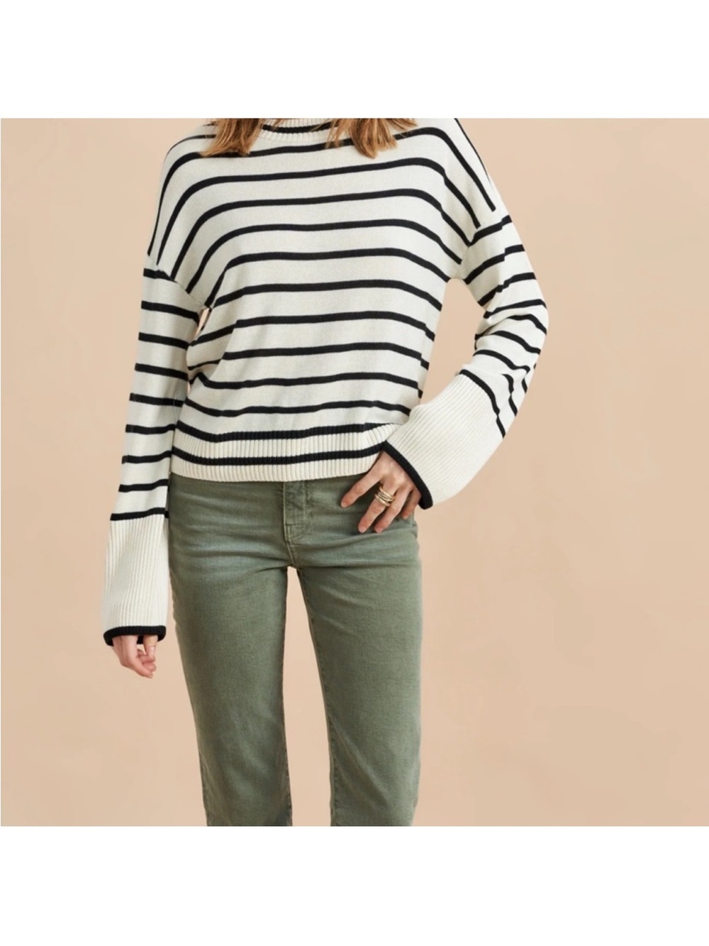 La Ligne Antoine Cream and Black Striped Silk and Cashmere Crewneck Sweater